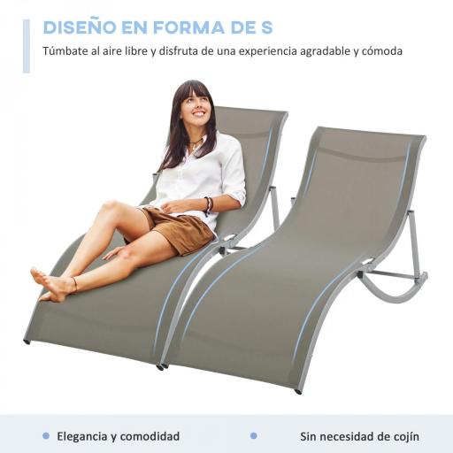 Conjunto de 2 Tumbonas de Jardín Tumbonas Plegables con Marco de Aluminio Texteline para Piscina Patio 165x61x63 cm Gris [2]