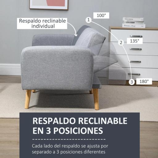 Sofá Cama de 3 Plazas Moderno 173x75x73 cm Sofá Cama Plegable Tapizado en Lino Sintético con Respaldo Ajustable en 3 Niveles y Reposabrazos Desmontables para Salón Oficina Gris [2]