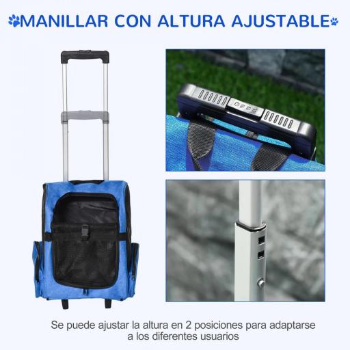 Transportín Carrito para Mascotas 2 en 1 Mochila de Viaje con 2 Ruedas para Perros Gatos con Asa Retráctil de Aluminio y Bolsillos de Almacenaje 42x25x55 cm Azul [2]