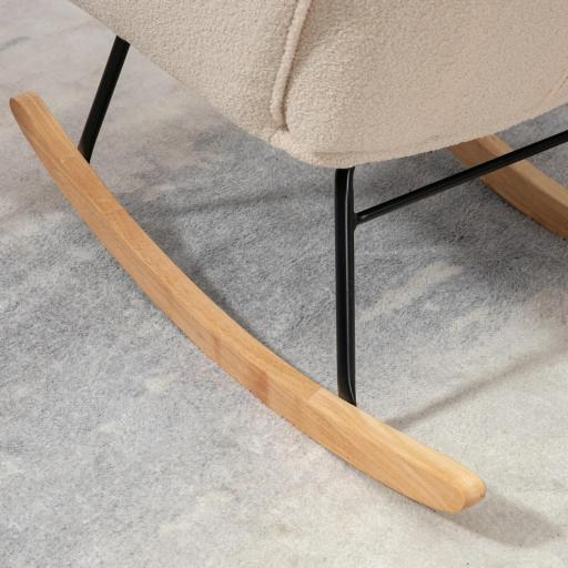 Silla Mecedora de Borreguito Sillón Balancín Oscilante 40° con Patas de Madera de Haya Carga 120 kg 71x98x101 cm Beige [7]
