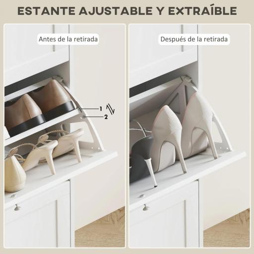 Mueble Zapatero Moderno con 3 Cajones Abatibles y Estantes Ajustables para 18 Pares de Zapatos 60x23,5x115 cm Blanco [6]