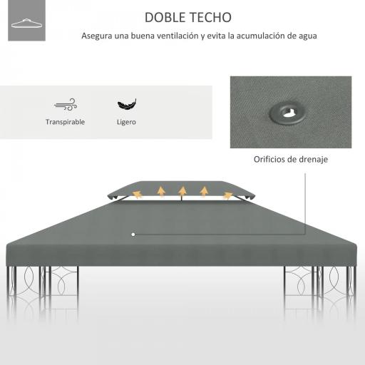 Toldo de Repuesto 4x3 m con Techo Doble para Cenador con Orificios de Drenaje Solo Toldo NO Incluye Marco Gris Oscuro [5]