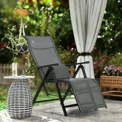 Tumbona Plegable de Jardín Tumbona Gravedad Cero con Respaldo Ajustable en 9 Posiciones con Cojín 70x65x111 cm Gris [7]