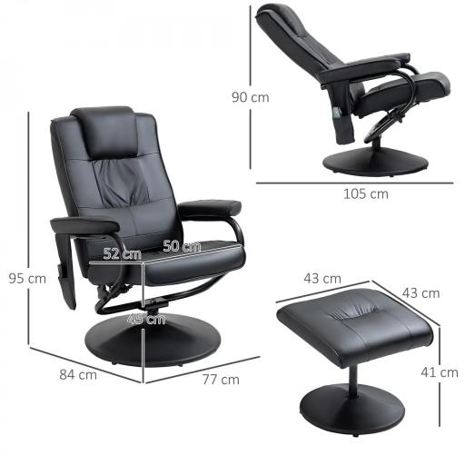 Sillón Relax Reclinable con Reposapiés Sillón de Masaje Eléctrico con 10 Puntos de Masaje Sillón Relax Giratorio con Mando a Distancia para Salón Oficina Negro [1]