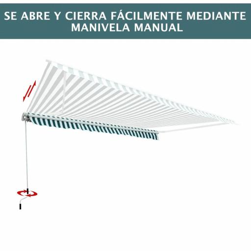 Toldo Manual Retráctil 295x250cm Ángulo Ajustable con Manivela para Exterior Balcón Jardín Terraza Verde [2]