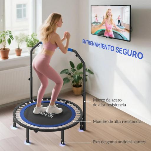Cama Elástica Plegable Ø114 cm con Mango Ajustable Marco de Acero para Entrenamiento Piernas Cuerpo Azul y Negro [6]