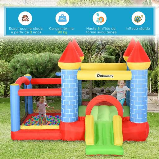 Castillo Hinchable para Niños con Tobogán Cama de Salto Inflador y Bolsa de Transporte para Interior y Exterior 280x260x210 cm Multicolor [6]