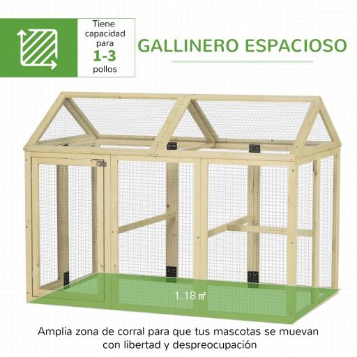 Gallinero para Exterior 140x88,5x106 cm con 3 Perchas Marco de Madera y 2 Puertas con Cierre Madera Natural [3]