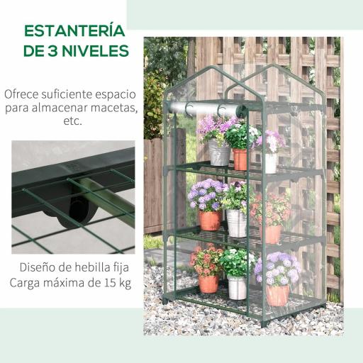 Invernadero de Jardín de 3 Niveles Invernadero de Terraza con 3 Estantes Puerta con Cremallera Marco de Acero Cubierta de PVC para Cultivo de Plantas Flores 69x49x125 cm Transparente [2]