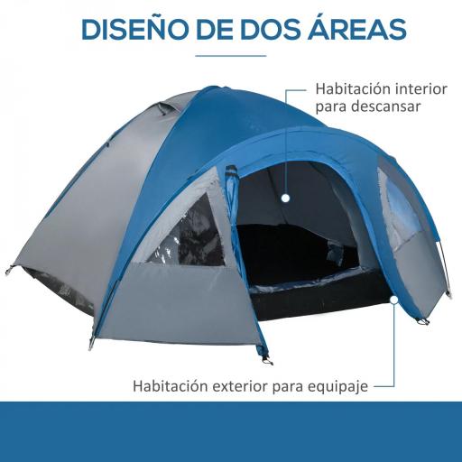Tienda de Campaña para 3-4 Personas con Ventanas 2 Bolsillos y Bolsa de Transporte 250x300x130 cm Gris y Azul [5]