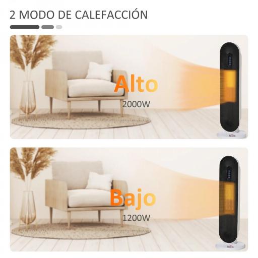 Calefactor Cerámico de Torre 1200W/2000W Calefactor PTC con Mando a Distancia Termostato Temporizador de 24H Oscilación 45° y Sistema Antivuelco para Sala de 20 m² Blanco y Negro [2]
