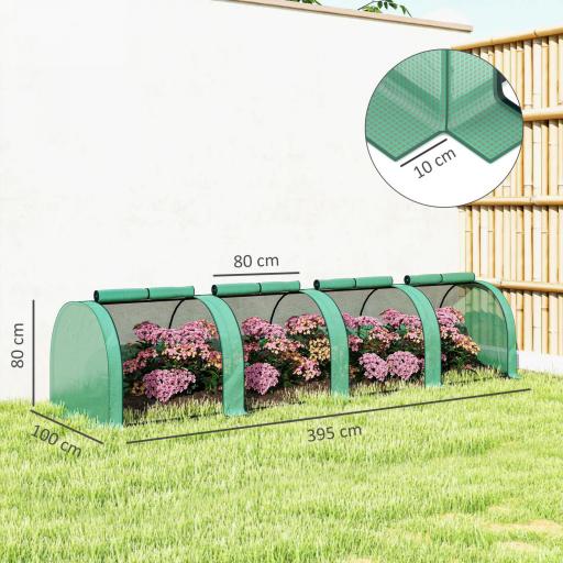 Invernadero Pequeño Invernadero de Jardín para Cultivo de Plantas con 4 Ventanas Enrollables 395x100x80 cm Verde [1]