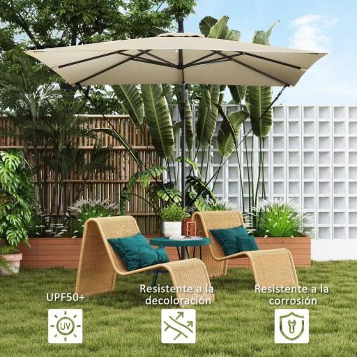 Parasol Excéntrico 247x247 cm con Base Cruzada Manivela Funda Protectora y Toldo Giratorio 360° 247x247x256 cm Caqui [7]