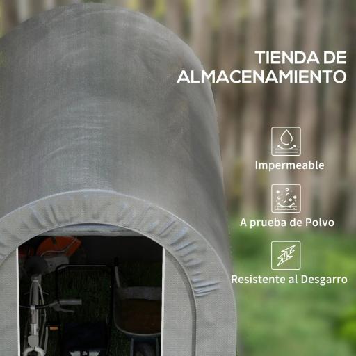Carpa de Jardín para Bicicletas con Marco de Acero Puerta con Cremallera Impermeable 2,4x1,6x1,9 m Gris Claro [2]