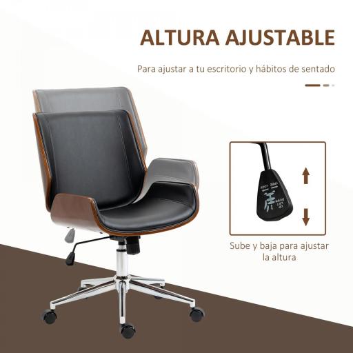 Silla de Oficina Giratoria de PU con Altura Ajustable Función de Inclinación y Ruedas 51x65,5x82-92 cm Negro [5]