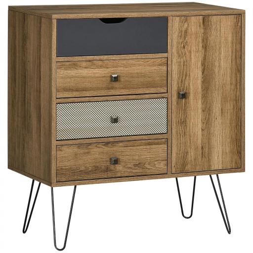 Cómoda con 4 Cajones Estilo Boho Cajonera de Madera con Patas de Metal para Salón Dormitorio 79x39x86 cm Marrón [9]