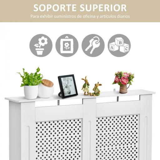 Cubre Radiadores, 111.5x19x82 cm, Cubierta para Radiador Moderna de MDF, con Estante Superior y Listones, para Salón, Dormitorio, Pasillo, Blanco [5]