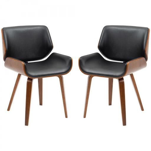 Pack de 2 Sillas de Comedor con Patas de Madera Tapizadas en Cuero Sintético Respaldo Curvado 53x54x81 cm Negro [8]