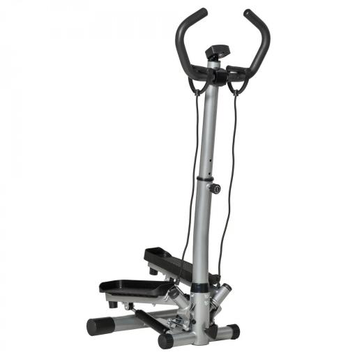 Máquina de Step Stepper Fitness con Manillar Altura Ajustable Pantalla LCD Cintas y Pedales Antideslizantes Equipo de Ejercicio para Gimnasio en Casa 55x53x118-128 cm Plata [8]