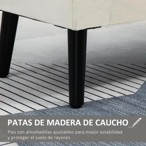 Banco de Almacenamiento con Tapa Abatible Reposabrazos y Patas de Madera para Salón 111,5x41x65 cm Crema [3]