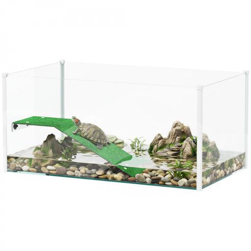 Acuario para Tortugas Terrario de Tortugas con Plataforma Rampa y Vista Panorámica 360° 60x35x28 cm Blanco [9]