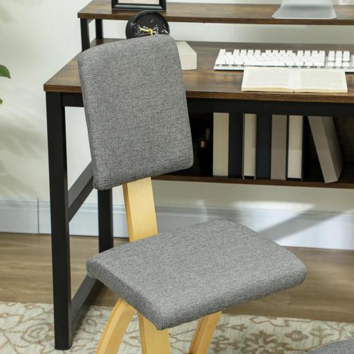 Silla Ergonómica de Rodillas con Respaldo Cojines Acolchados Marco de Madera para una Mejor Postura Oficina Gris [7]