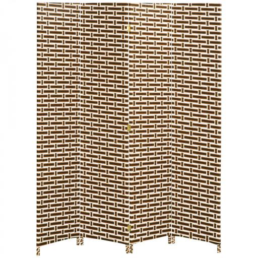 Biombo Separador de Ambientes de 4 Paneles Plegables de Madera de Pino y Fibra de Papel 180x180cm Marrón y Blanco [5]
