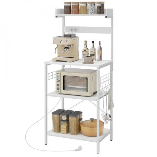 Estantería de Cocina con 2 Tomacorrientes Estante para Microondas Estante Ajustable Ganchos 60x42x137 cm Blanco [8]