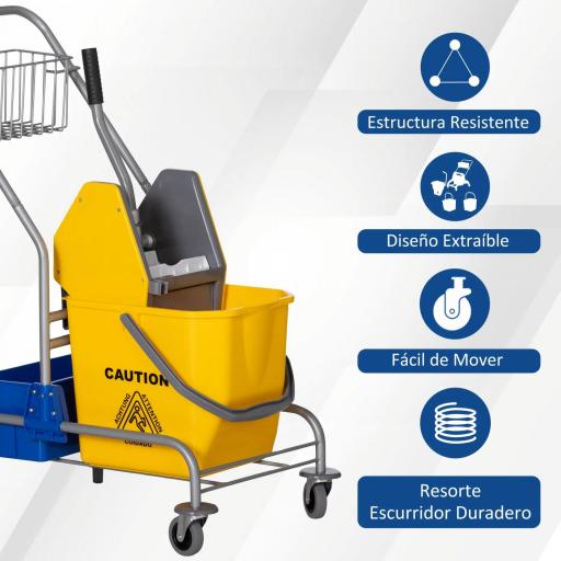 Carro de Limpieza con Cubos de Fregona de 25L Escurridor Cubeta y Estantes para Hotel Oficina 72x49,5x95 cm Amarillo [2]