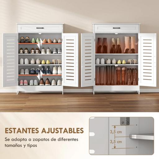 Armario para Zapatos con Puertas de Rejilla Cajón y Estantes Ajustables para 20 Pares de Zapatos 78x37x115,8 cm Blanco [7]