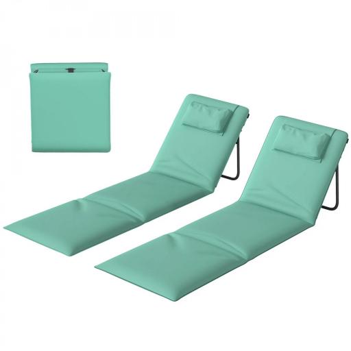 Conjunto de 2 Esterillas de Playa Plegable con Respaldo Ajustable Reposacabezas Acolchado 146x50x2 cm Verde [8]