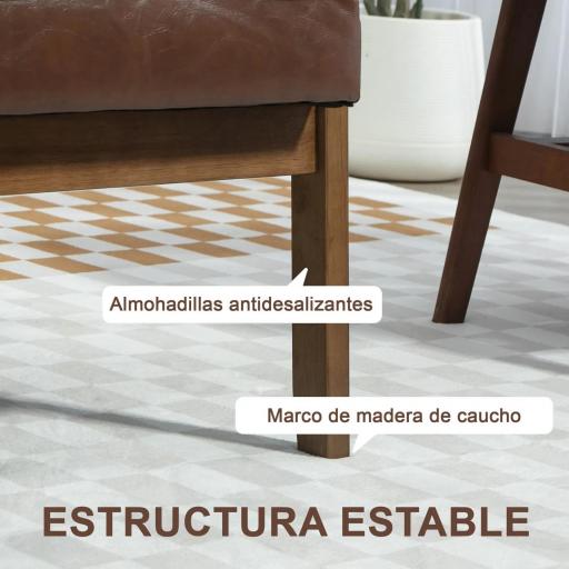 Sofá de 2 Plazas Tapizado en PU con Reposabrazos de Madera Respaldo Acolchado Carga 250 kg Marrón [6]