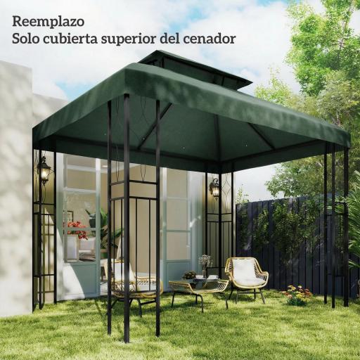 Toldo de Recambio 4x3 m con Techo Doble Orificios de Drenaje y Protección UV Solo Toldo NO Incluye Marco Verde [8]