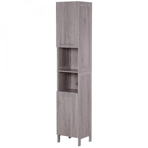 Columna de Baño Mueble Alto y Estrecho con Estantes Abiertos y 2 Armarios 30x32x172,5 cm Madera Grisácea [5]