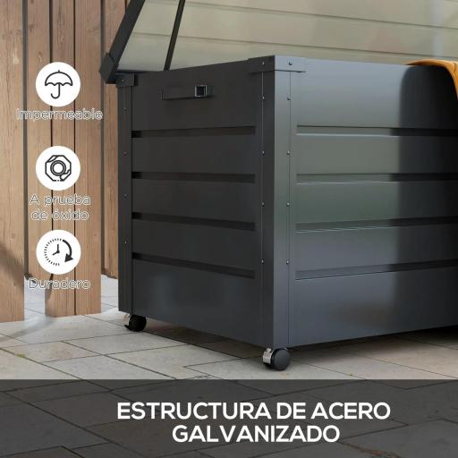 Baúl de Exterior de Acero Galvanizado con 4 Ruedas 2 Asas y 1 Cerradura con Llave 120x62x66 cm Gris Oscuro [5]