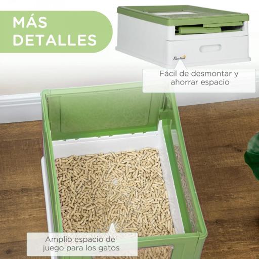 Arenero Cubierto para Gatos Desmontable con Entrada Frontal y Salida Superior 47,5x35,5x36,7 cm Verde Aguacate y Blanco [3]
