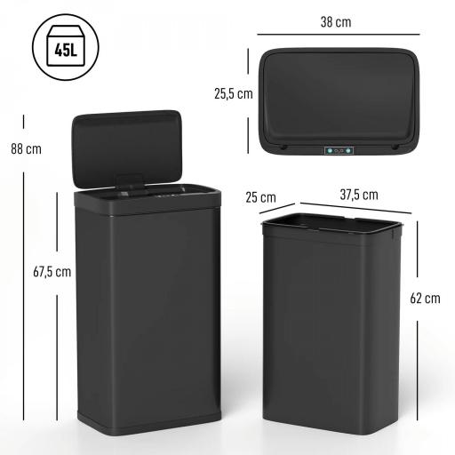 Cubo de Basura Cocina Automático 45 L con Sensor Infrarrojo Cierre Suave y Cubo Interior Extraíble Antihuellas Negro [1]
