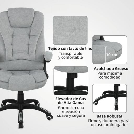 Silla Oficina con Masaje de 6 Puntos con Función Basculante con Calefacción Altura Ajustable 65x71x110-120 cm Gris [1]