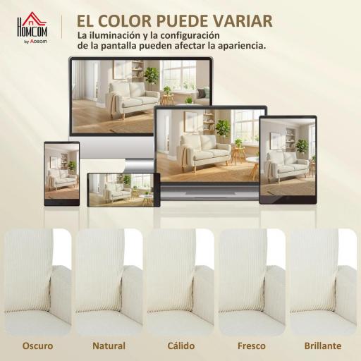 Sofá de 2 Plazas de Pana 134 cm con Patas de Madera Respaldo Grueso Sofá Moderno para Salón Dormitorio Crema [7]