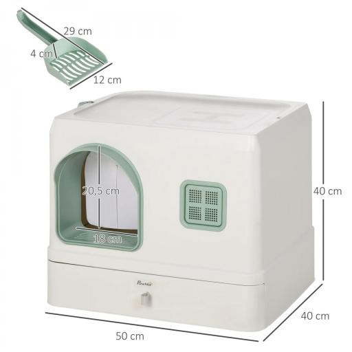 Arenero Cerrado para Gatos Caja de Arena para Gatos con Bandeja Extraíble Pala y Filtro Desodorizante 50x40x40 cm Blanco [1]