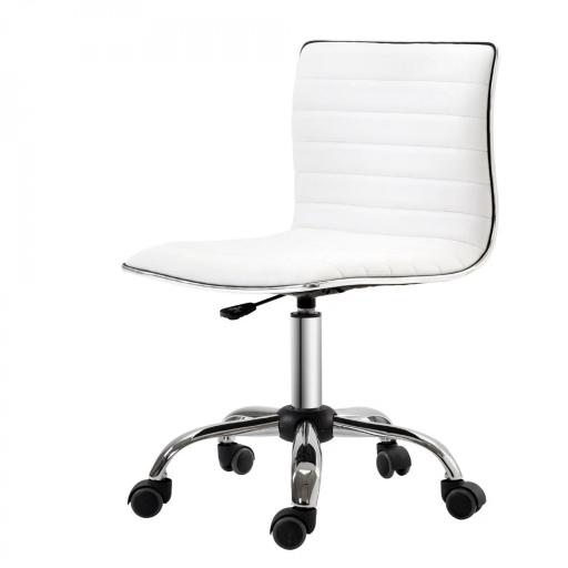 Silla de Escritorio sin Brazos Giratoria con Altura Ajustable Silla para Estudio Tapizada en PU Carga 120 kg Blanco [6]
