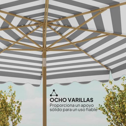 Sombrilla Grande con Protección UV 50+ y Toldo Ajustable para Jardín Patio y Terraza Ø2,68x2,37 m Rayas Gris y Blanco [7]