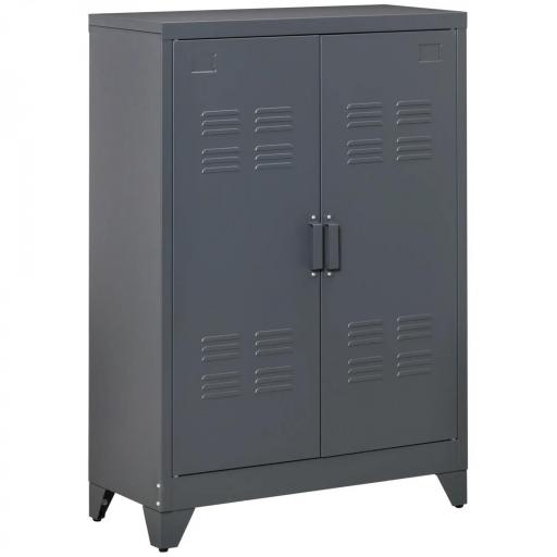 Armario Metálico con Doble Puerta y 2 Baldas Ajustables Mueble Multiusos para Oficina Salón Dormitorio 75x33x110cm Gris [3]