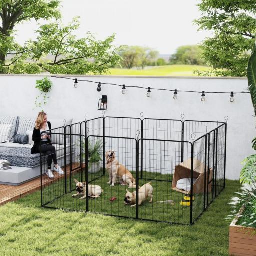 Parque para Perros de 12 Paneles con 2 Puertas Corralito para Perros para Exterior Interior de Acero 80x120 cm Negro