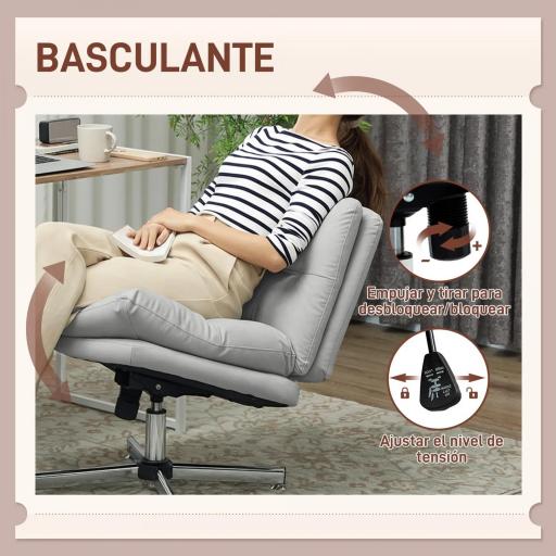 Silla de Oficina sin Brazos con Altura Ajustable Función de Basculante Base Cruzada y Asiento Amplio Gris [6]