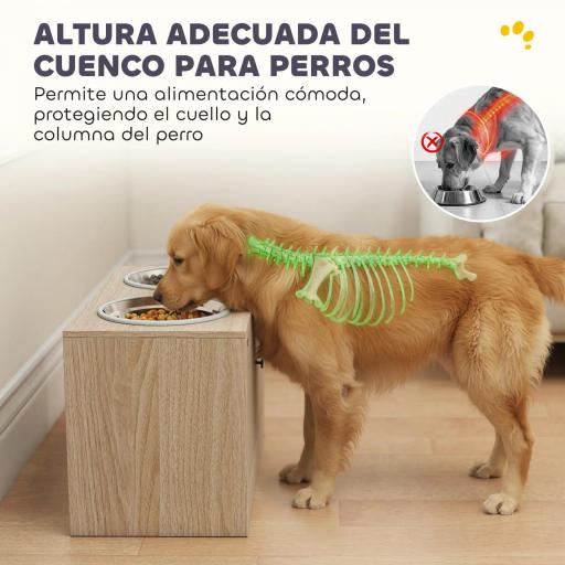 Comedero Perro Elevado con 2 Cuencos de Acero Inoxidable 2x2000 ml con Comedero Lento Almacenamiento Oculto Roble [4]