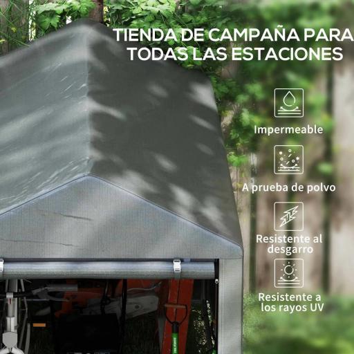 Carpa para Bicicletas y Motos 1,2x1,8x1,65 m con 2 Habitaciones Puerta con Cremallera Impermeable Anti-UV Gris Oscuro [3]