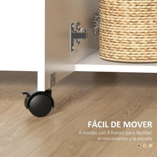 Mesa Plegable de Comedor con Ruedas Alas Abatibles 2 Cajones y Armario Hasta 6 Personas 120x60x76,5 cm Blanco y Natural [5]