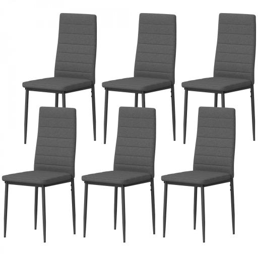 Pack de 6 Sillas de Comedor Modernas Tapizadas en Lino Sintético con Respaldo Alto y Patas de Metal 41x50x97 cm Gris [9]