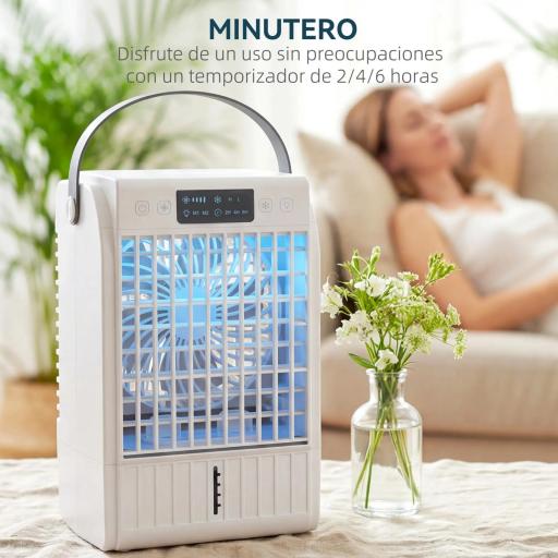 Mini Enfriador de Aire 4 en 1 con 4 Velocidades 2 Modos de Nebulización Luz LED RGB de 7 Colores Blanco [1]